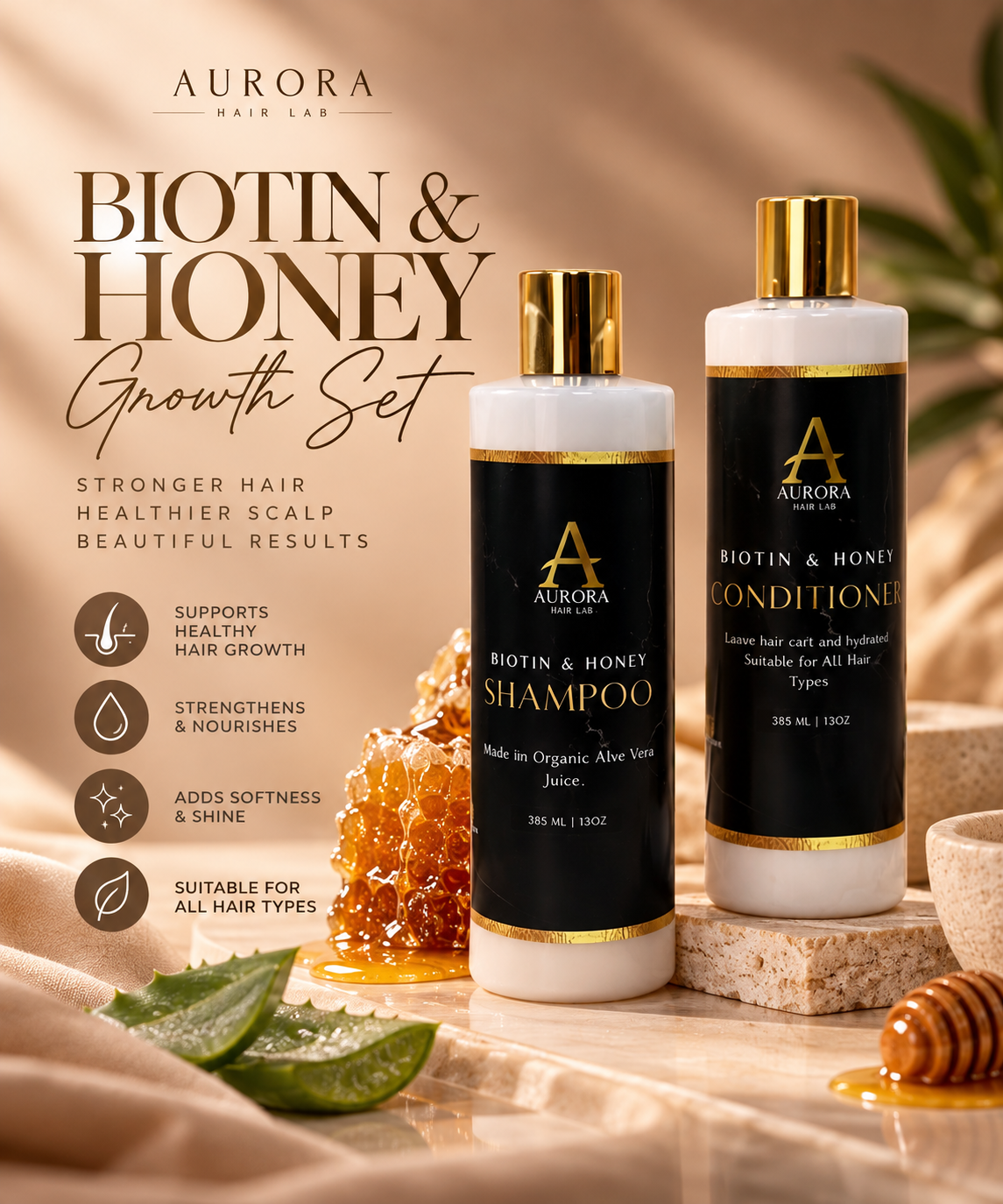 Biotin + Honey Shampoo & Conditioner | Strengthening + Moisturizing Duo