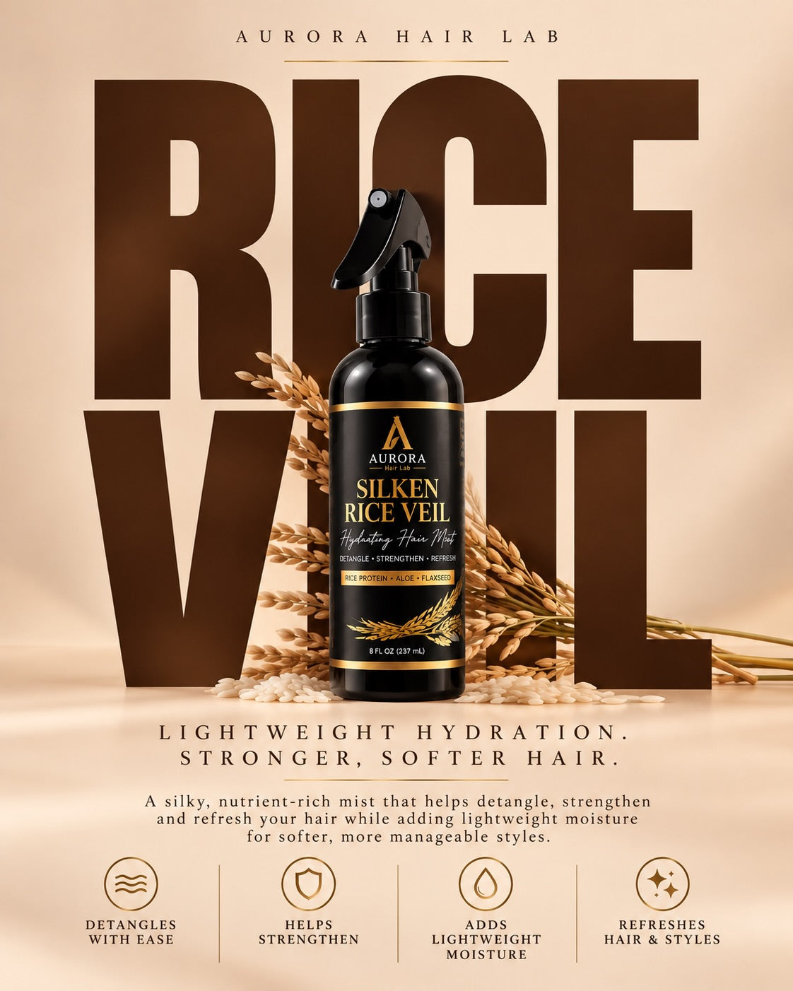Silken Rice Veil Hydrating Hair Mist – Rice Protein Leave-In Spray